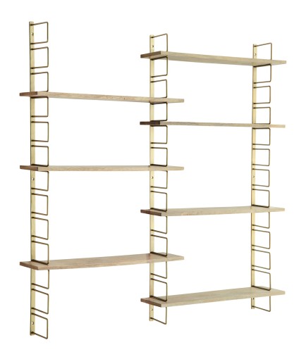 32838-MADAM STOLTZ REGAŁ BRASS Z PÓŁKAMI Z DREWNA