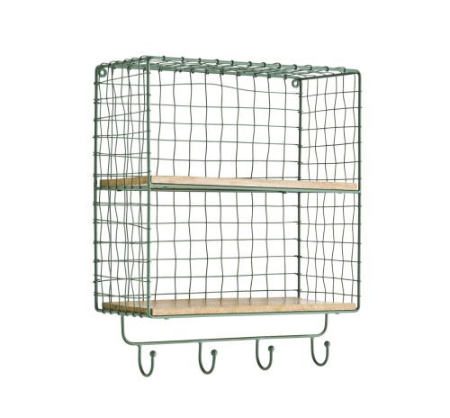 32963grn-MADAM STOLTZ PÓŁKA ŚCIENNA Z HACZYKAMI